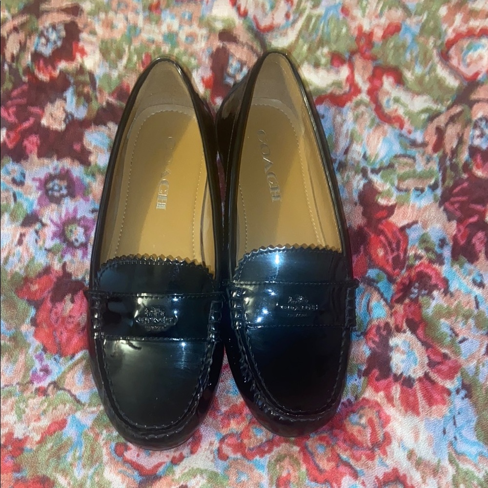Coach Black Flats & Loafers with Patent Leather and Rounded Toe
